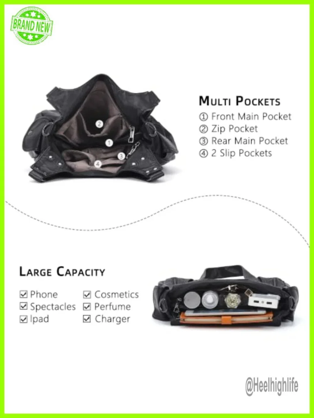 Vegan Leather Hobo Shoulder Bag with Adjustable Strap Satchel Tote